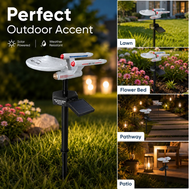 Outdoor Lighting Yard Stakes - Star Trek USS Enterprise Solar-Gartenleuchte mit