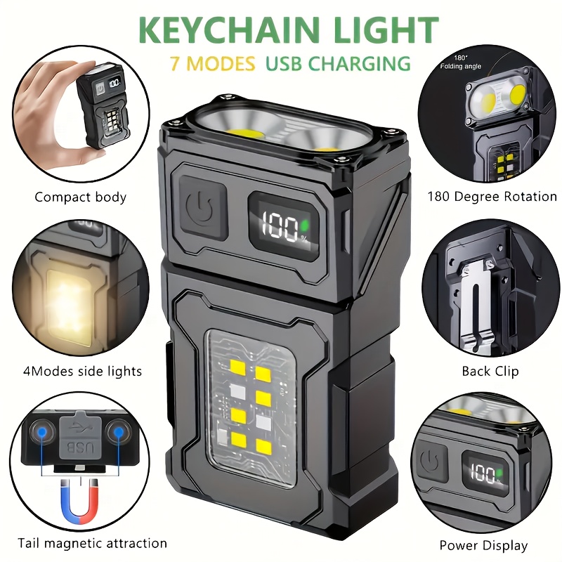 Zinc Outdoor Lighting - Mini wiederaufladbare LED-Taschenlampe, tragbare seitliche COB-Taschenlampe