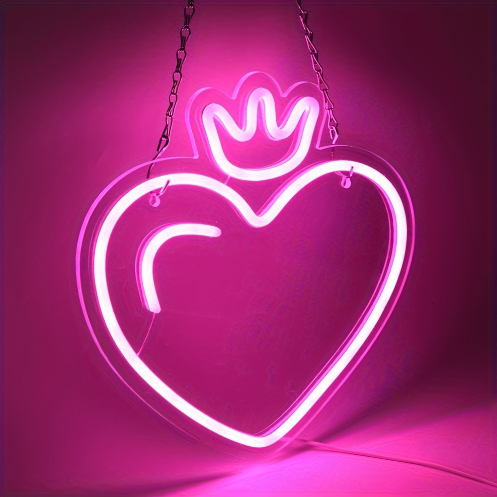 Outdoor Lighting Options - LED Herz-Kronen-Neonschild, Rosa & Rote Lichtoptionen,