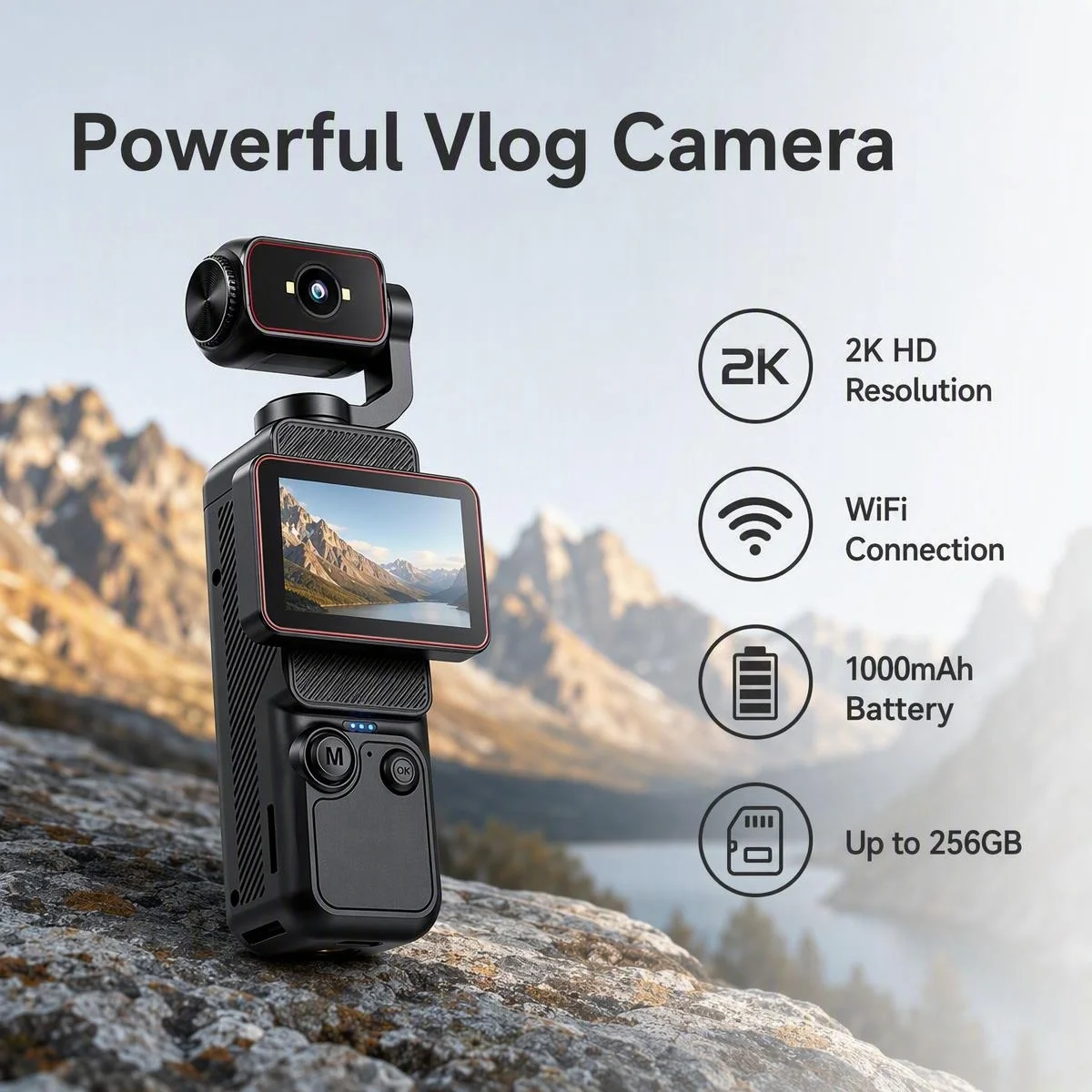 Outdoor Lighting Japanese - 2K Pocket-Handheld-Vlog-Kamera, 270 ° Drehbar 120°