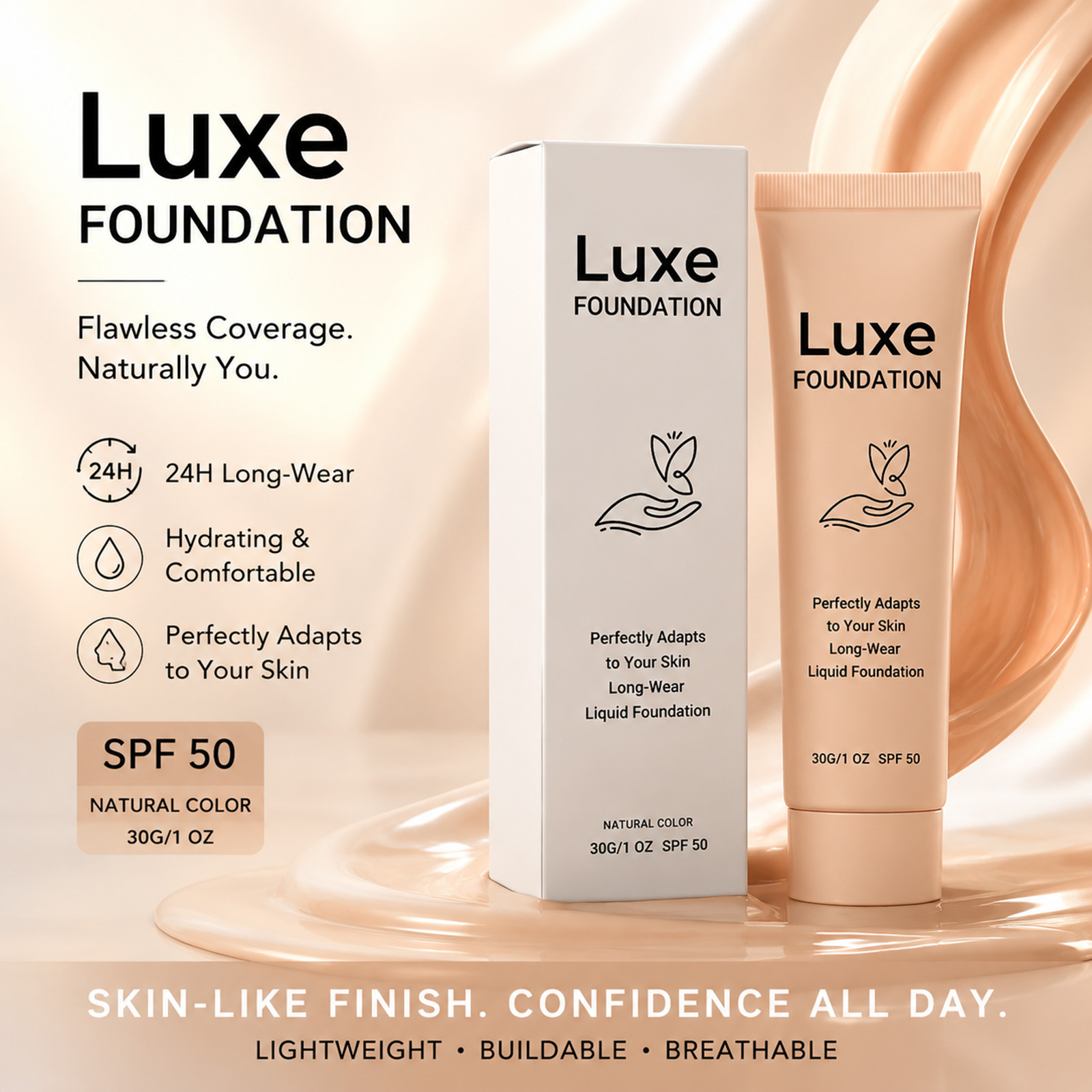 Color Changing Outdoor - SPF 50+ Farbwechselnde Foundation, langanhaltend, natürlicher