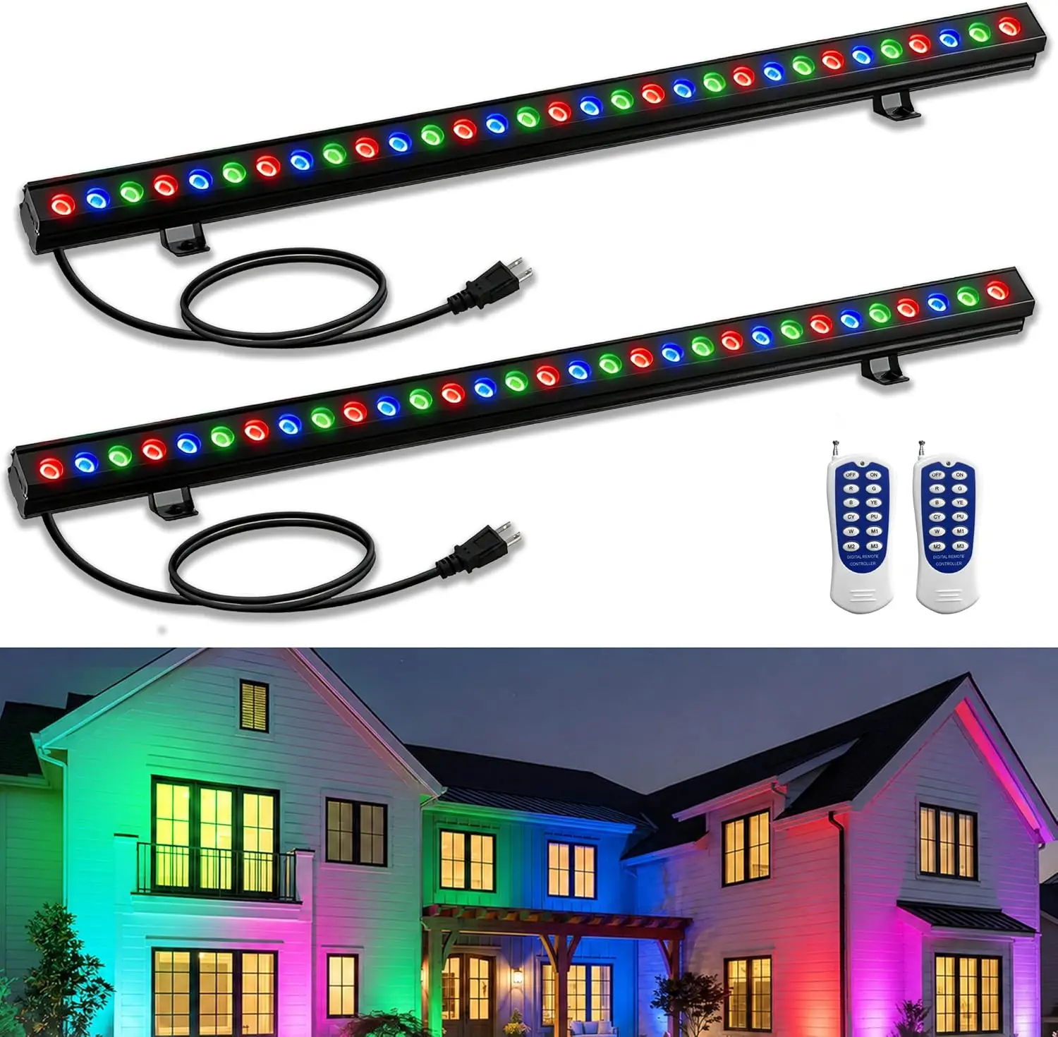 Color Changing Outdoor - 2er-Pack RGB-Wandfluterleuchten 100W Outdoor-LED-Lichtleiste | IP67