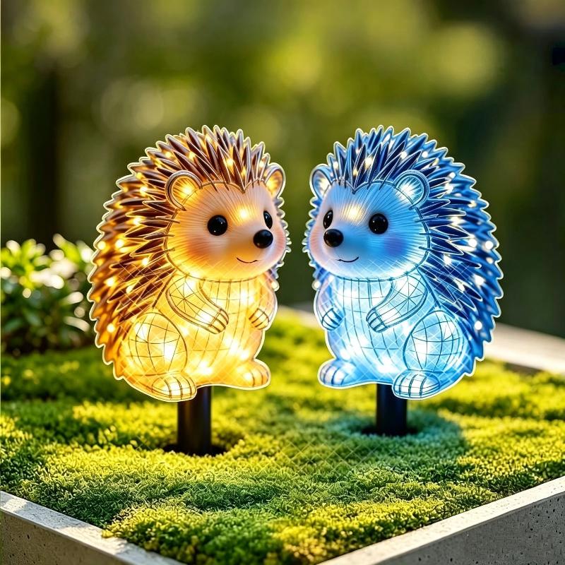 Outdoor Lighting Yard Stakes - 2D wasserdichte, solarbetriebene Igel-Gartensteckleuchten mit hellen