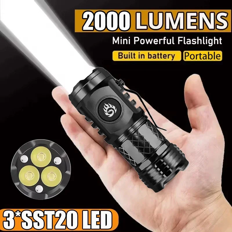 Zinc Outdoor Lighting - Hochleistungs-Taktische Taschenlampe 3LED Mini-Schlüsselanhänger-Fackel USB-Aufladbar Wasserdichte